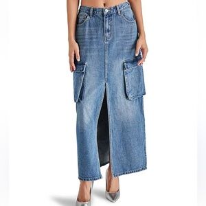 Steve Madden Benson Denim Cargo Maxi Skirt Size 2 NWT